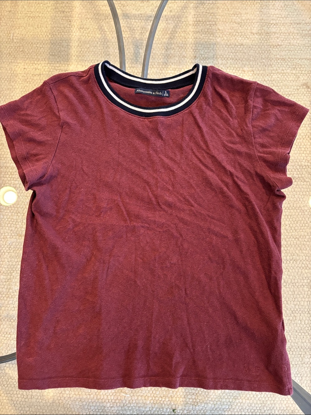Abercrombie & Fitch Maroon Short Sleeve Tee with Striped Neck